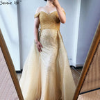 On Sale no return no refundDubai Grey Mermaid Luxury Sleeveless Evening Dresses 2025 Off Shoulder Sexy Formal Dress  Design LA70602