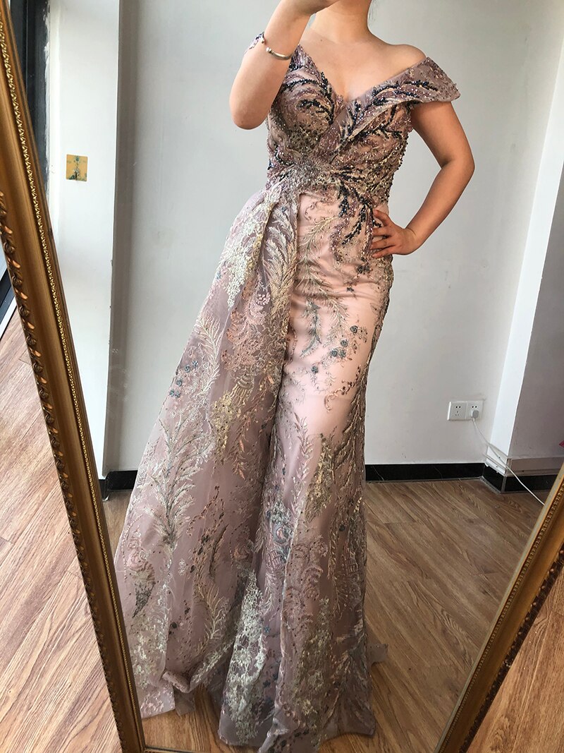 Dubai Grey Mermaid Sleeveless Sexy Evening Dresses 2025 V-Neck Crystal Luxury Evening Gowns 2025 LA70557