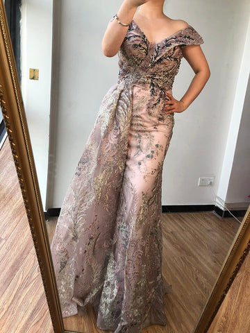 Dubai Grey Mermaid Sleeveless Sexy Evening Dresses 2025 V-Neck Crystal Luxury Evening Gowns 2025 LA70557