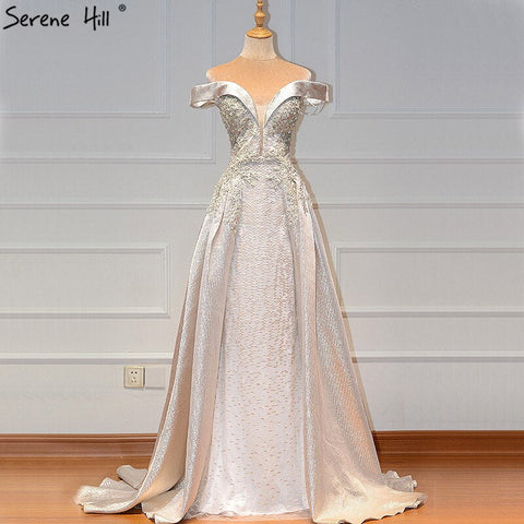 En oferta, sin devoluciones ni reembolsos. Vestidos de noche sexys con escote corazón y cristales color marfil, diseño Dubai 2025. Vestidos de noche de lujo sin mangas LA60925. 