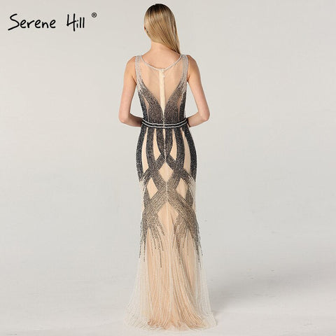 En oferta, sin devoluciones ni reembolsos. Rebajas en Dubái. Último diseño de vestidos de noche azules y dorados sin mangas, colección 2025. Vestido largo de lujo con lentejuelas y cuentas. Foto real LA60783 