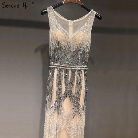 En oferta, sin devoluciones ni reembolsos. Rebajas en Dubái. Último diseño de vestidos de noche azules y dorados sin mangas, colección 2025. Vestido largo de lujo con lentejuelas y cuentas. Foto real LA60783 