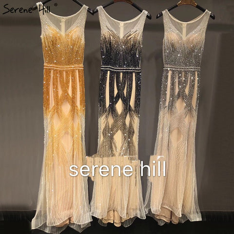 En oferta, sin devoluciones ni reembolsos. Rebajas en Dubái. Último diseño de vestidos de noche azules y dorados sin mangas, colección 2025. Vestido largo de lujo con lentejuelas y cuentas. Foto real LA60783 