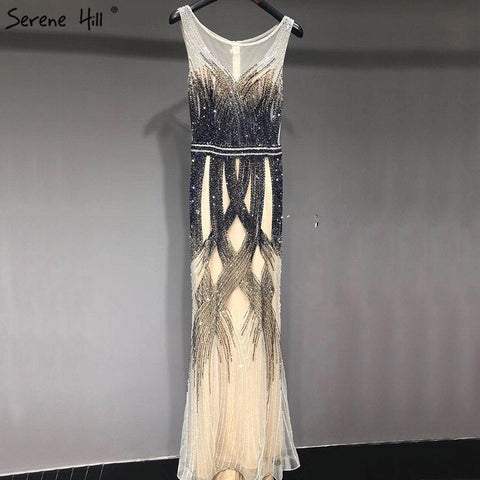 En oferta, sin devoluciones ni reembolsos. Rebajas en Dubái. Último diseño de vestidos de noche azules y dorados sin mangas, colección 2025. Vestido largo de lujo con lentejuelas y cuentas. Foto real LA60783 