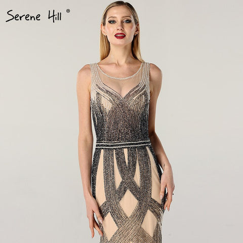 En oferta, sin devoluciones ni reembolsos. Rebajas en Dubái. Último diseño de vestidos de noche azules y dorados sin mangas, colección 2025. Vestido largo de lujo con lentejuelas y cuentas. Foto real LA60783 