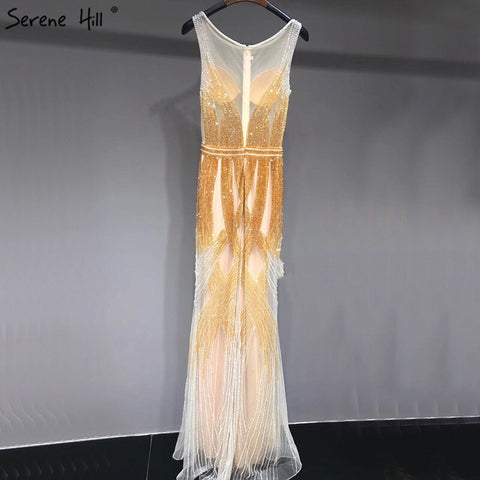 En oferta, sin devoluciones ni reembolsos. Rebajas en Dubái. Último diseño de vestidos de noche azules y dorados sin mangas, colección 2025. Vestido largo de lujo con lentejuelas y cuentas. Foto real LA60783 