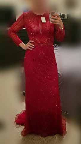 Vestido de noche gris de lujo de manga larga en Dubái, con escote redondo, corte sirena y detalles de diamantes, talla grande 2025 LA70116 