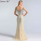 Dubai Luxury Beading Tassel Evening Dresses 2025 Latest Design Silver Mermaid Evening Gowns LA60847