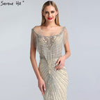 Dubai Luxury Beading Tassel Evening Dresses 2025 Latest Design Silver Mermaid Evening Gowns LA60847