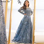 dubai Luxury Designer Navy Blue Lace Beaded  A line Muslim  Long Evening Dresses 2025 Formal Dress Plus Size LA60900