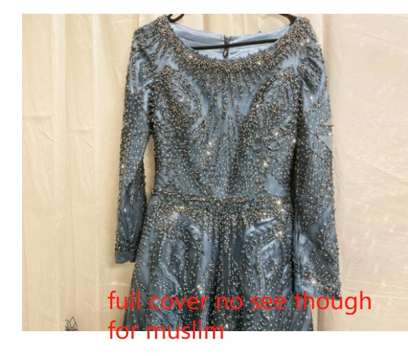 dubai Luxury Designer Navy Blue Lace Beaded  A line Muslim  Long Evening Dresses 2025 Formal Dress Plus Size LA60900
