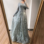 dubai Luxury Designer Navy Blue Lace Beaded  A line Muslim  Long Evening Dresses 2025 Formal Dress Plus Size LA60900
