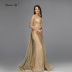 On Sale no return no refundSale Dubai Luxury Gold One Shoulder Evening Dresses 2025 Mermaid Sexy Glitter Evening Gowns Design LA70044