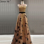 On Sale no return no refundSale Dubai Luxury Gold Sequined A-Line Evening Dresses O-Neck Sleeveless Sexy Formal Dress 2025 LA70001
