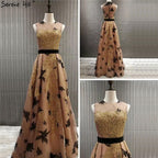 On Sale no return no refundSale Dubai Luxury Gold Sequined A-Line Evening Dresses O-Neck Sleeveless Sexy Formal Dress 2025 LA70001