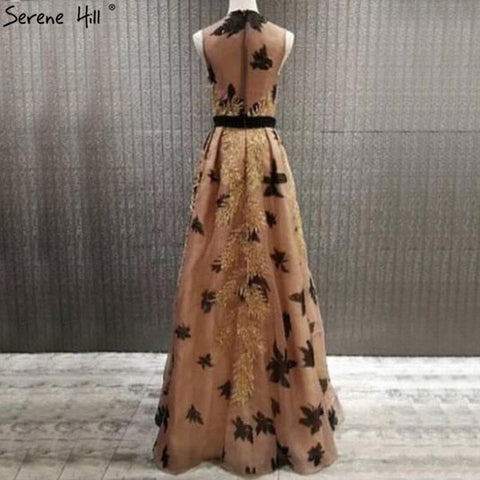 En oferta, sin devoluciones ni reembolsos. Vestidos de noche de lujo en Dubái, corte en A, con lentejuelas doradas, cuello redondo y sin mangas. Vestido formal sexy 2025 LA70001 