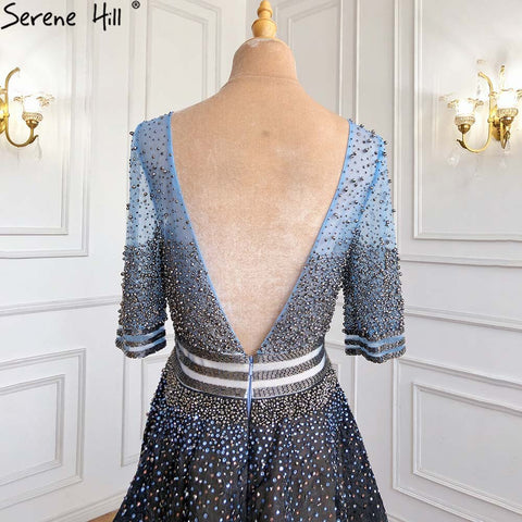 En oferta, sin devoluciones ni reembolsos. Vestidos de noche de lujo de Dubái, corte línea A, manga corta, espalda descubierta, tul negro, sexys, 2025 LA60808 