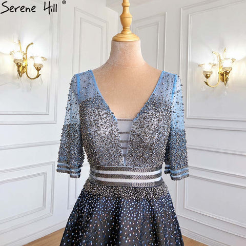 En oferta, sin devoluciones ni reembolsos. Vestidos de noche de lujo de Dubái, corte línea A, manga corta, espalda descubierta, tul negro, sexys, 2025 LA60808 