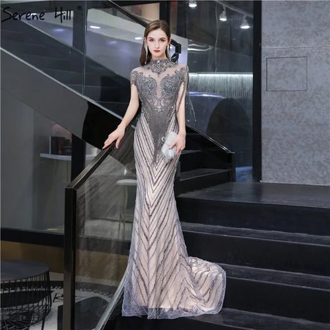 Dubai Luxury High-end  Evening Dresses 2025 Champagne Grey Beaded Tassel Formal LA60811
