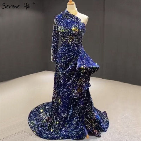 Dubai Luxury One Shoulder Red Evening Dresses 2025 Sequined Sparkle Mermaid Sexy Fromal Dress HM67056