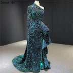 Dubai Luxury One Shoulder Red Evening Dresses 2025 Sequined Sparkle Mermaid Sexy Fromal Dress HM67056