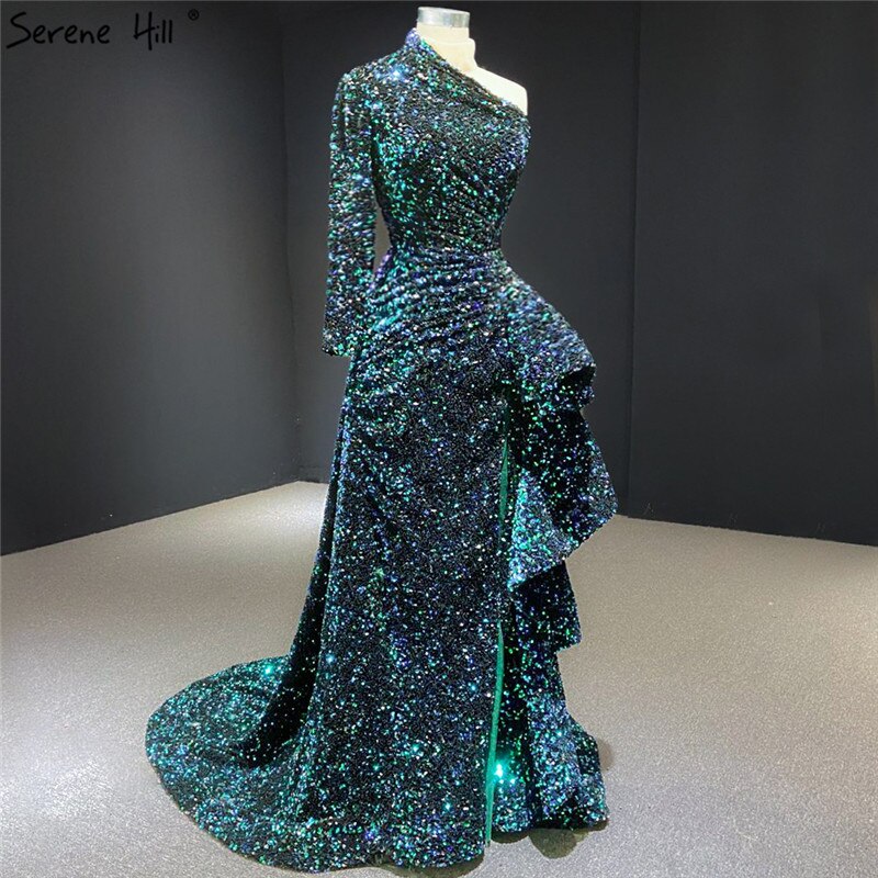 Dubai Luxury One Shoulder Red Evening Dresses 2025 Sequined Sparkle Mermaid Sexy Fromal Dress HM67056