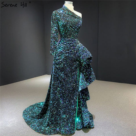 Dubai Luxury One Shoulder Red Evening Dresses 2025 Sequined Sparkle Mermaid Sexy Fromal Dress HM67056