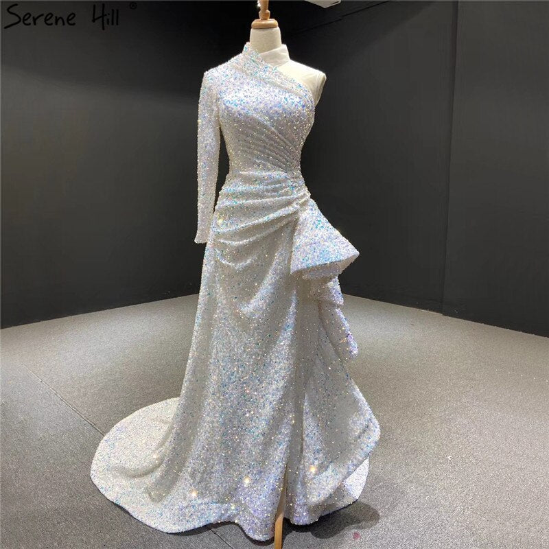Dubai Luxury One Shoulder Red Evening Dresses 2025 Sequined Sparkle Mermaid Sexy Fromal Dress HM67056
