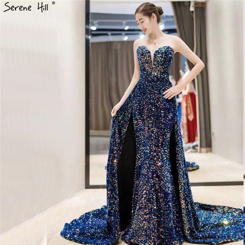 On Sale no return no refundSale Dubai Luxury Sequins Sparkle Sexy Evening Dresses 2025 Sweetheart A-Line With Train Evening Gowns LA70273
