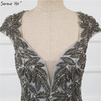 Dubai Luxury V-Neck Silver Sexy Evening Dresses 2025 Long Sleeves Beading Tassel Formal Dress LA70061