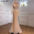Dubai Mermaid Pink Beading Sequins Evening Dresses V-Neck Long Sleeves Luxury Formal Dress 2025 LA70526