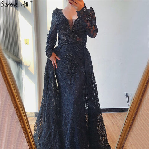 Dubai  Muslim Blue Luxury Long elegant Evening Dresses 2025 Crystal Mermaid Evening Gowns Plus Size LA70159