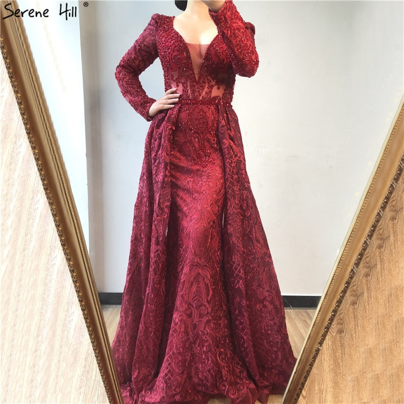 Dubai  Muslim Blue Luxury Long elegant Evening Dresses 2025 Crystal Mermaid Evening Gowns Plus Size LA70159