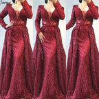 Dubai  Muslim Blue Luxury Long elegant Evening Dresses 2025 Crystal Mermaid Evening Gowns Plus Size LA70159