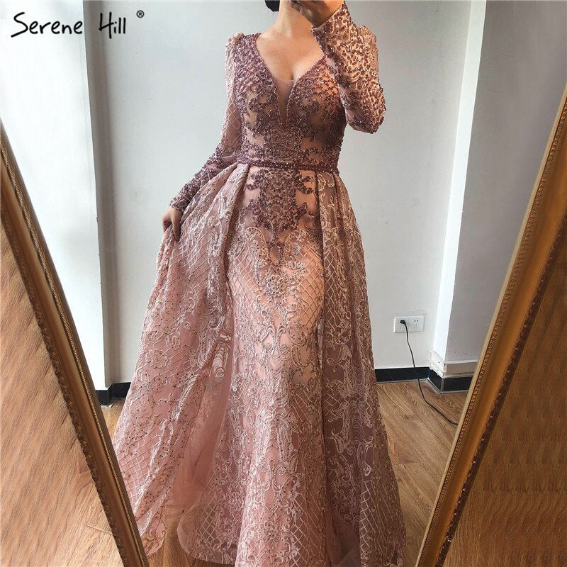 Dubai  Muslim Blue Luxury Long elegant Evening Dresses 2025 Crystal Mermaid Evening Gowns Plus Size LA70159
