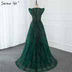 Dubai Navy Blue Deep-V Sexy Evening Dresses 2025 Sleeveless Crystal Luxury Mermaid Evening Gowns Design LA70198