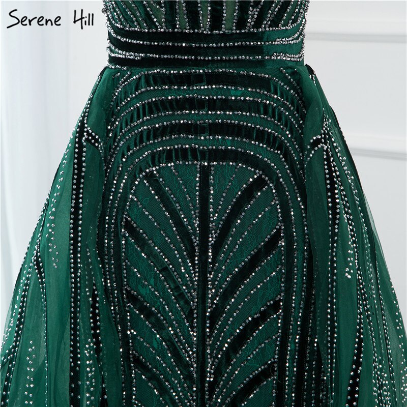 Dubai Navy Blue Deep-V Sexy Evening Dresses 2025 Sleeveless Crystal Luxury Mermaid Evening Gowns Design LA70198