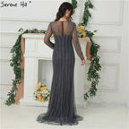 Sale Dubai New Gold Fashion Mermaid Evening Dresses 2025 Long Sleeves Beading Sexy Luxury Evening Party Dress LA6629