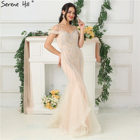 Sale Dubai Nude Boat Neck Luxury Sexy Evening Dresses  Diamond Pearls Off Shoulder Evening Gowns 2025 Real Photo LA6696