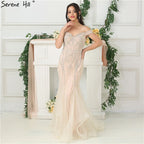 Sale Dubai Nude Boat Neck Luxury Sexy Evening Dresses  Diamond Pearls Off Shoulder Evening Gowns 2025 Real Photo LA6696