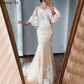 Dubai Nude White Mermaid Sexy Wedding Dresses 2025 Lantern Sleeve Flowers Beading Bridal Gowns LA70417 Custom Made