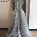 Dubai O-Neck Cap Sleeve Beading Evening Dresses 2025 Nude Sexy Mermaid Formal Dress Plus Size LA60777