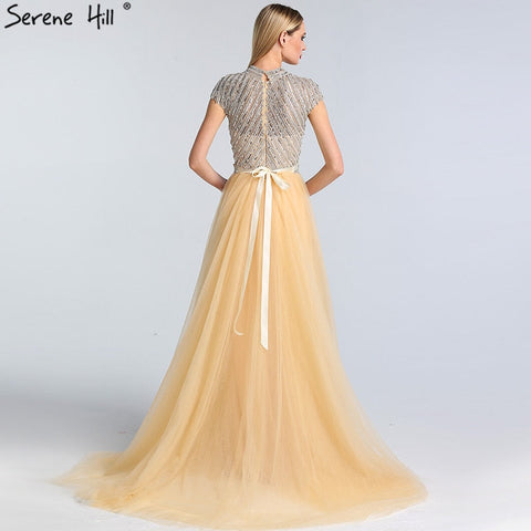 Vestido de noche con cuello redondo y mangas casquillo con cuentas, estilo sirena, color nude, tallas grandes, modelo LA60777