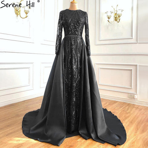 Dubai Peach Luxury Mermaid Vintage Evening Dress Sequined Long Sleeves With Train Evening Gowns 2025 LA6613