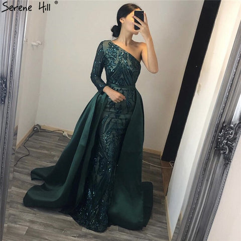 Dubai Peach Luxury Mermaid Vintage Evening Dress Sequined Long Sleeves With Train Evening Gowns 2025 LA6613