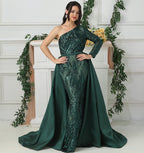 Dubai Peach Luxury Mermaid Vintage Evening Dress Sequined Long Sleeves With Train Evening Gowns 2025 LA6613
