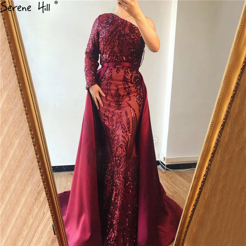 Dubai Peach Luxury Mermaid Vintage Evening Dress Sequined Long Sleeves With Train Evening Gowns 2025 LA6613