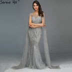 Dubai Pink Luxury Long Sleeves Evening Gowns 2025 Mermaid Sequins Beading Sexy Fromal Dresses LA70160