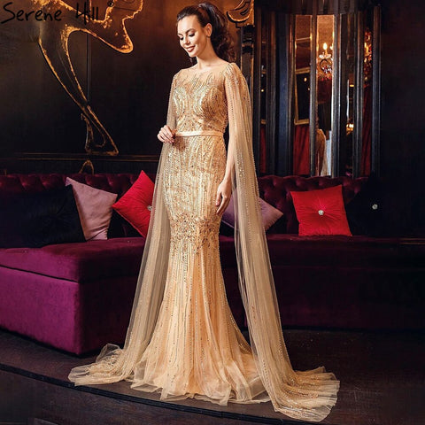 Dubai Pink Luxury Long Sleeves Evening Gowns 2025 Mermaid Sequins Beading Sexy Fromal Dresses LA70160