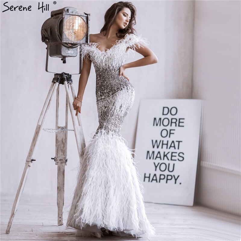 Dubai Pink Sexy Mermaid Evening Dresses Design Luxury Crystal Feathers Sleeveless Formal Gowns 2025 LA70242